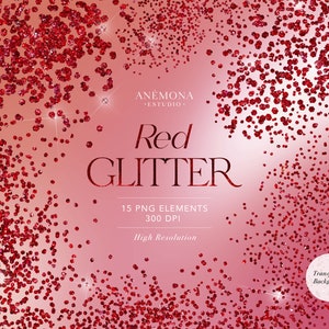 ClipArt com glitter vermelho, sobreposições de glitter vermelho, sobreposições de confete vermelho brilhante, glitter brilhante, download instantâneo para uso comercial