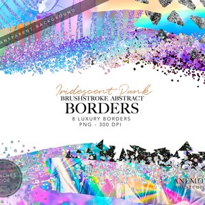 Holographic Glitter Border Clipart: Abstract Punk Metallic Frames (Digital Product)