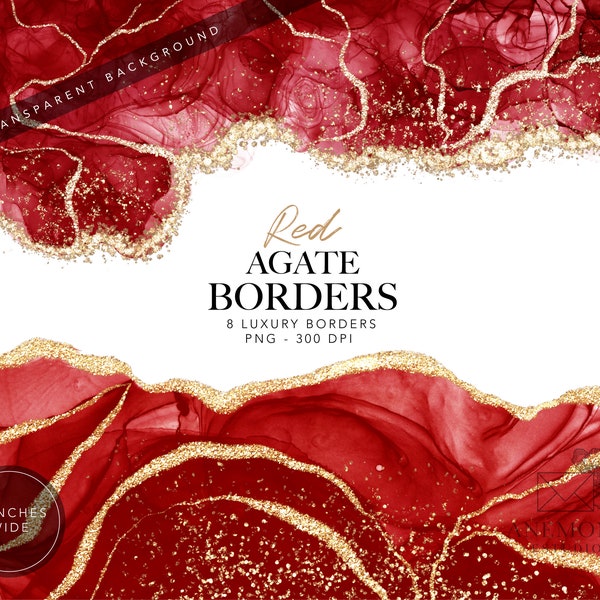 Red Agate Borders clipart, Red Watercolor geode clipart - Gold glitter Red marble border -  instant download - commercial use