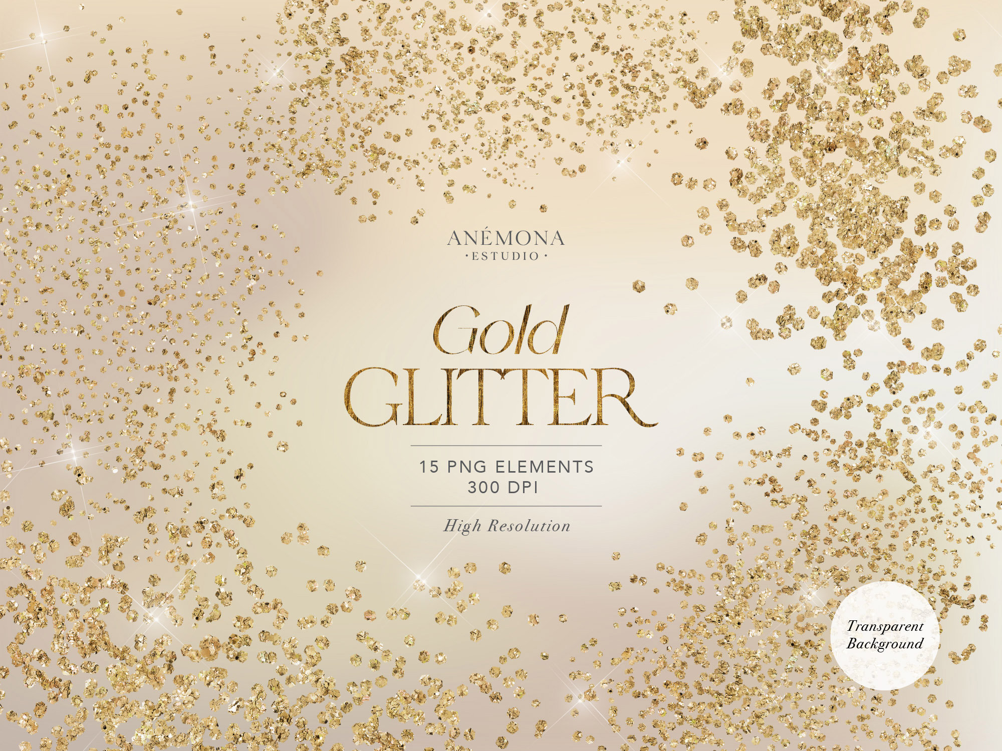 Gold Sparkles Glitter Confetti Overlay Clipart with Transparent Background