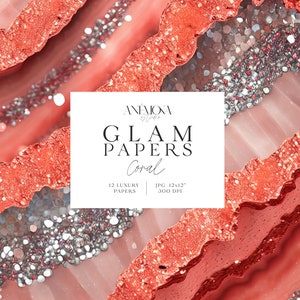 Carta digitale glamour con glitter scintillanti e brillanti, effetto corallo, texture di quarzo geode di marmo agata metallizzata, sfondi digitali di lusso