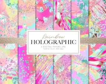 Regenbogen Glitzer Digitales Papier: Holografisch Abstrakte Muster (Kommerzielle Nutzung)