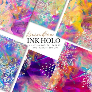 Glitter Rainbow Digital Paper: Iridescent Alcohol Ink Patterns (Digital Download)