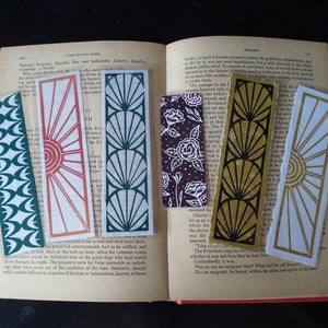 Linocut Bookmarks, Hand-printed Bookmarks
