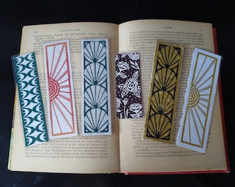 Linocut Bookmarks, Hand-printed Bookmarks