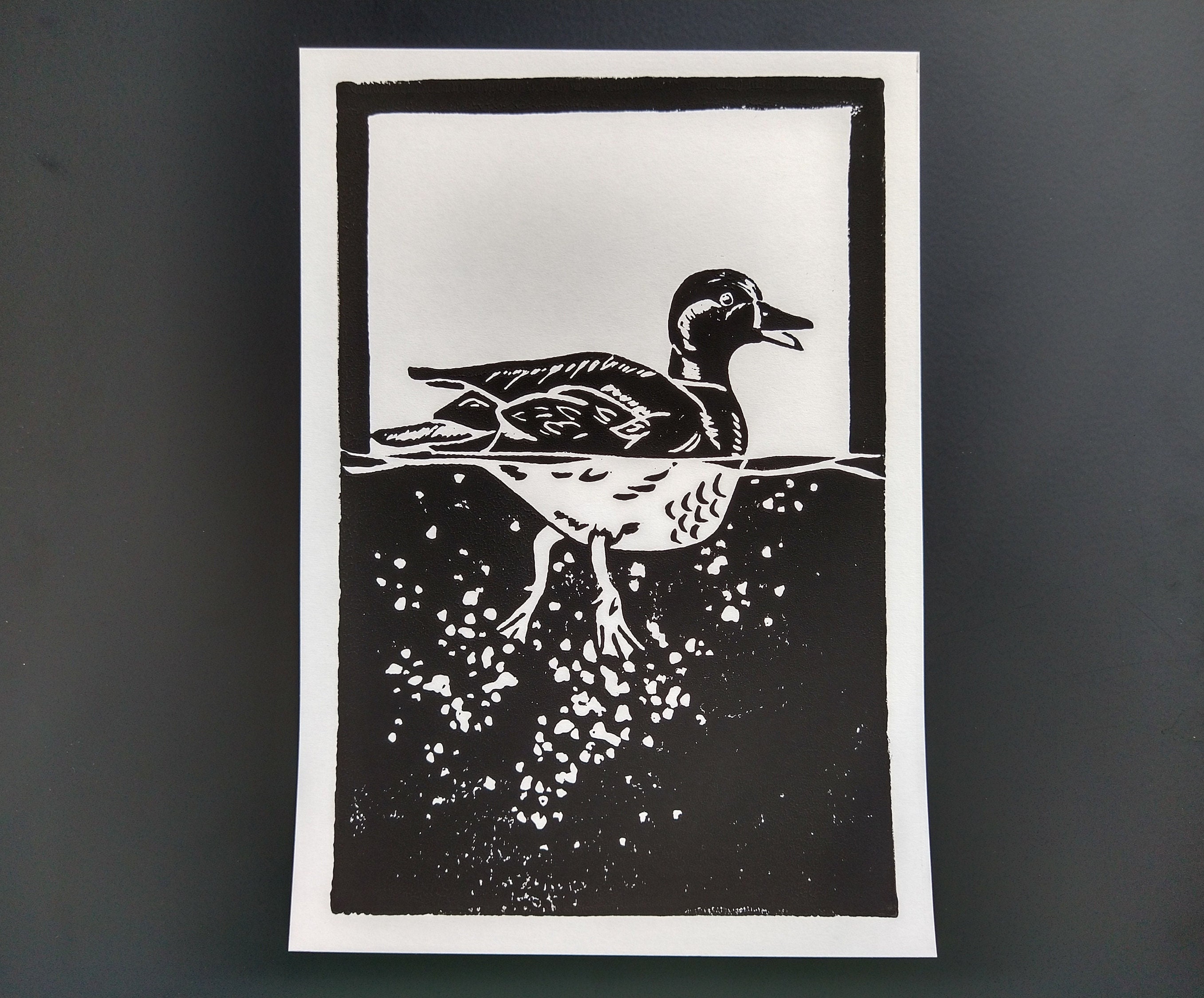 Diving Duck Linocut Print