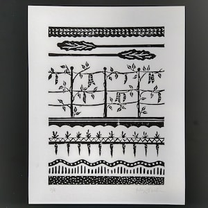 Vegetable Garden Linocut Print / Geometric Garden Art Print