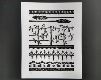 Vegetable Garden Linocut Print / Geometric Garden Art Print
