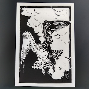 Peregrine Falcon, Original Open Edition Linocut Print