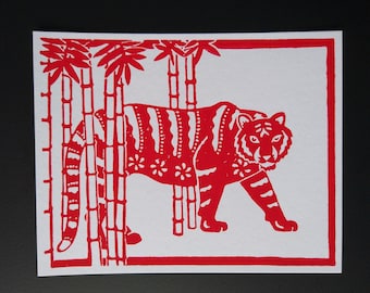 Year of the Tiger, Linocut Print & Greeting Card Insert