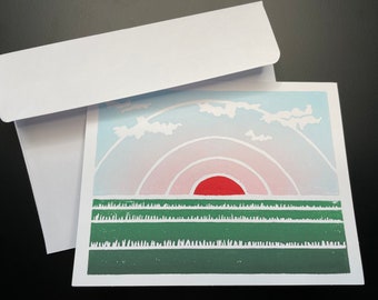 Sunrise Blank Greeting Cards / Hand-printed Linocut Cards