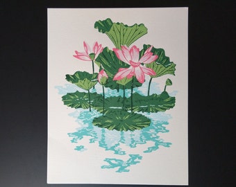 Water Lily Linocut Print / Water Lily Art Print