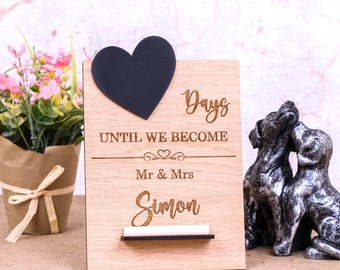 Engagement Countdown to Wedding, Personalised Wooden Sign Plaque for Bride to Be, Wedding Chalk Countdown, Engagement Gift