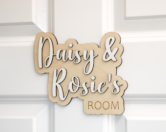 Personalised Wooden Kids Room Door Sign – Custom Name or Names | Children's Bedroom Plaque | Nursery Door Décor