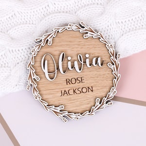 Personalised Baby Arrival Sign, Baby Name Announcement, Engraved Wooden New Baby Plaque, Social Media Prop