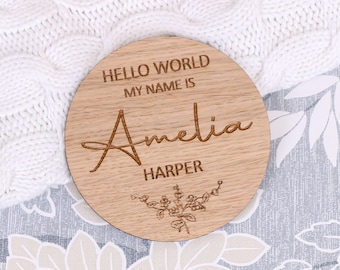 Personalised Baby Announcement, Birth Announcement Sign, Wooden Birth Gift, New Baby Gift, Hello World My Name Is, Baby Name Plaque
