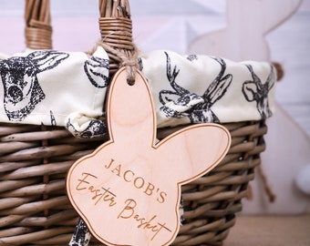 Personalised Easter Bunny Tag - Custom Wooden Easter Basket Name Tag - Easter Gift Decoration for Kids, Easter Decor