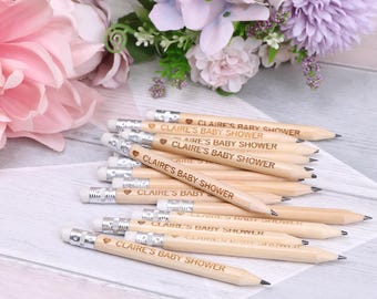 Personalised Baby Shower Pencils – Custom Engraved Favours, Rustic Keepsakes, Unique Baby Shower Gifts for Guests