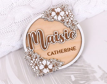 Personalised Baby Arrival Sign, Hello World My Name Is Sign, Engraved Baby Name Plaque, Wooden Birth Gift, Social Media Photo Prop Disc