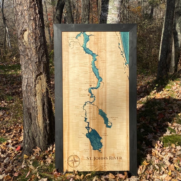 Custom Wood and Resin Lake Map / Custom Artisan Lake Maps: Handcrafted and Personalized Wooden Map with Resin Poured Lake