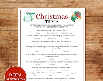 Christmas Trivia Game, Christmas Party Game, Christmas Printable Game, Instant Download
