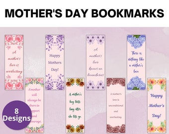 Set of 8 Mother's Day Bookmarks, Digital Bookmarks to Download
