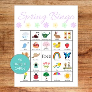 Spring Bingo, Druckbares Frühlings Bingo Spiel, 50 Frühlings Bingo Karten