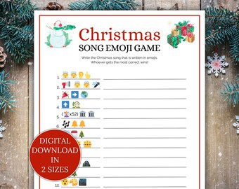 Juego de emojis de canciones navideñas, Juego para fiestas navideñas, Juego imprimible de Navidad, Quiz de canciones navideñas, Juegos para fomentar el trabajo en equipo, Juegos para reuniones familiares