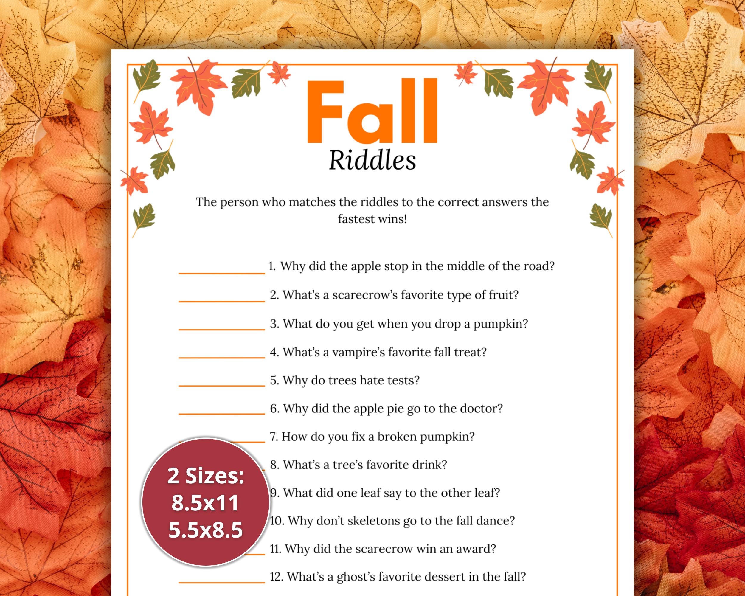 Friday Fall Riddle Fall Riddles, Fall Party Game, Fall Activities for Adults and Kids ...