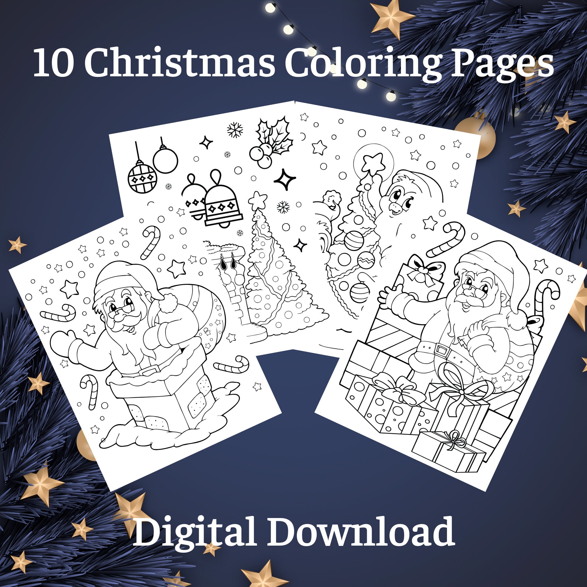 Easy Christmas Coloring Pages Printable Coloring Pages Etsy