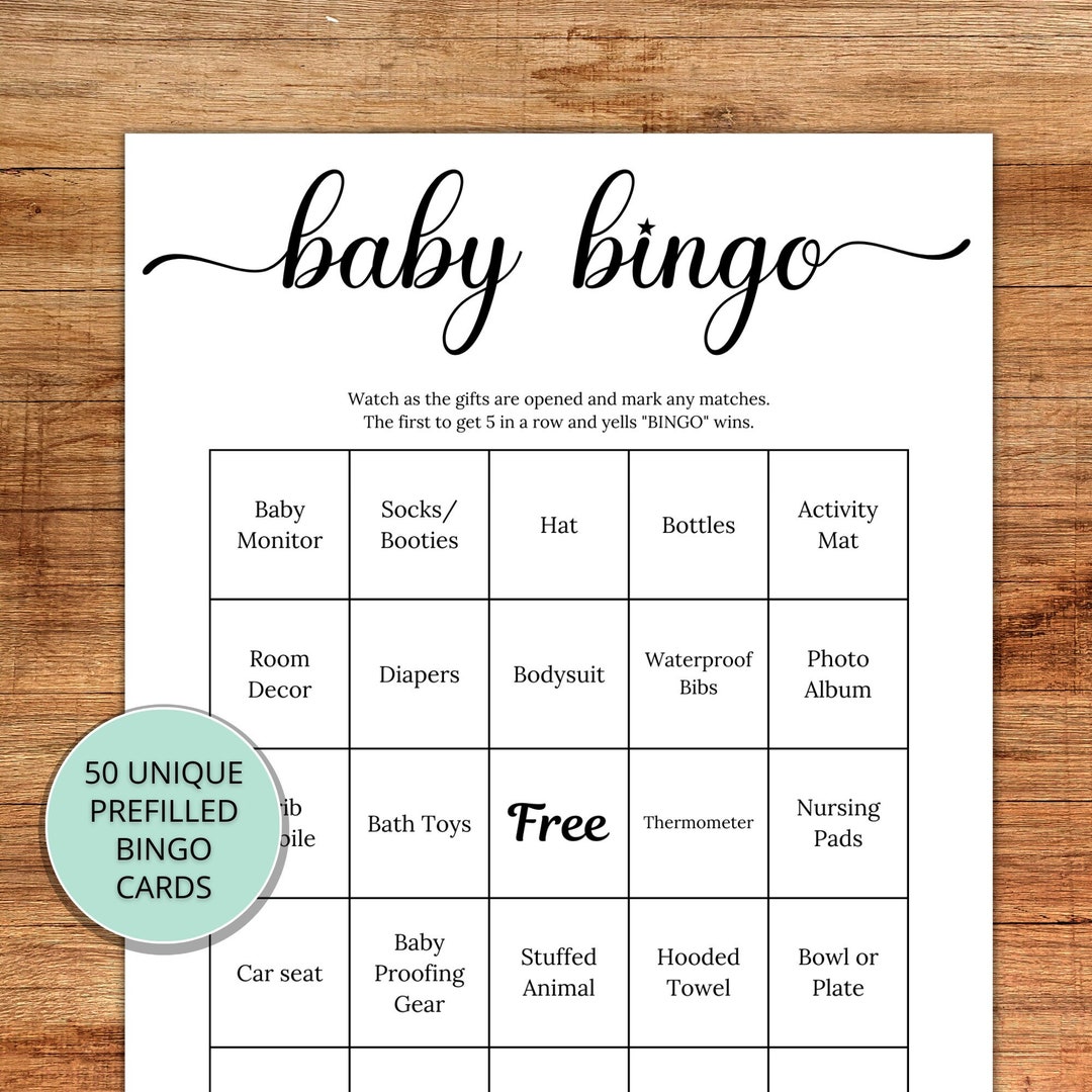 Baby Shower Bingo, Printable Bingo Cards, Prefilled Bingo Cards - Etsy