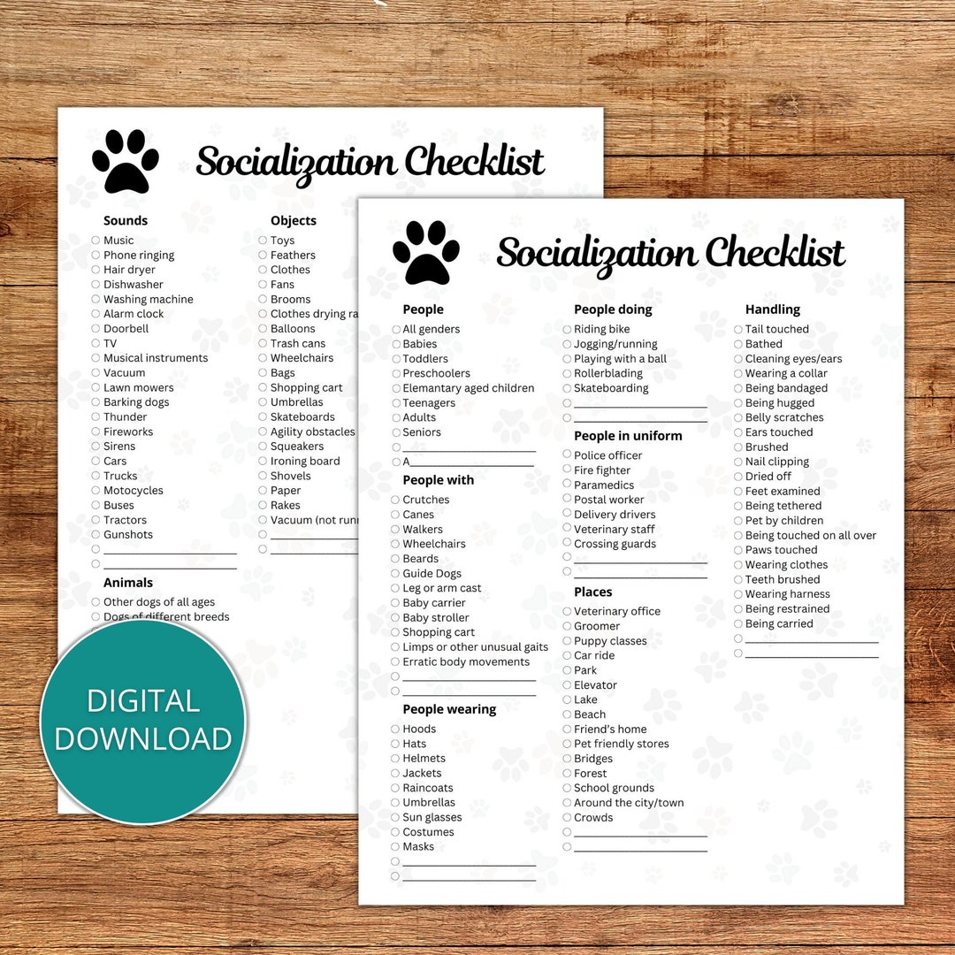 Puppy Socialization Checklist, Dog Socialization Checklist, Printable ...