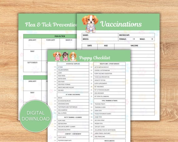 Printable Puppy Checklist, Puppy Vaccination Tracker, Puppy Flea and Tick Tracker, New Puppy Tracker, New Puppy Checklist Printable
