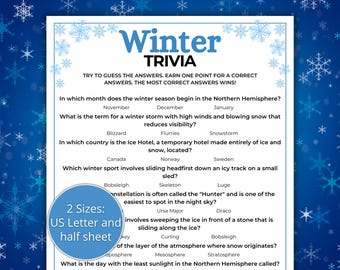 Winter Trivia Game, Winter Printable Game,