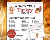 What's Your Turkey Name Game, Thanksgiving Games for Family, Fun Thanksgiving Printable Game, Instant Download