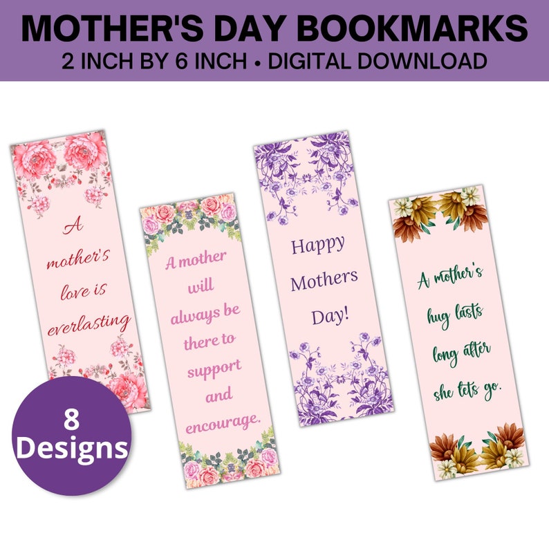 Set of 8 Mother's Day Bookmarks, Digital Bookmarks to Download Etsy