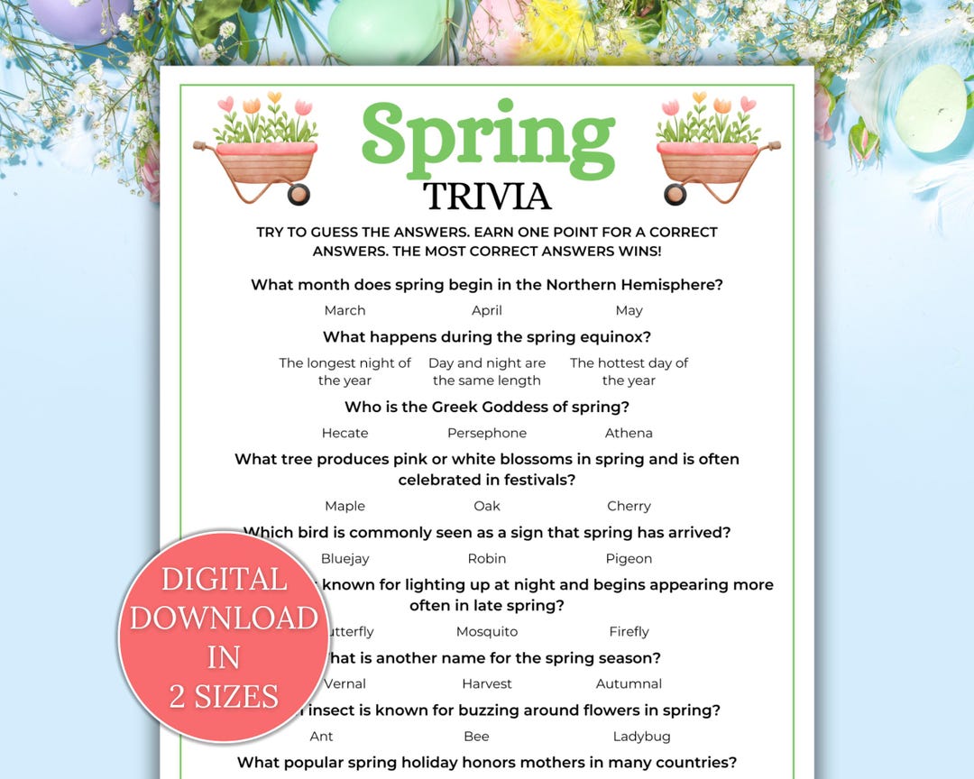Spring Trivia Game, Spring Party Game, Ice Breaker Game, Spring Quiz ...