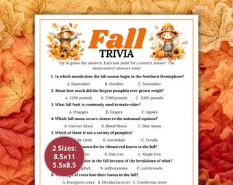 Fall Trivia Game, Autumn Trivia Game, Fall Printable Game, Thanksgiving Trivia, Thanksgiving Quiz, Printable Fall Trivia Game, Fall Quiz