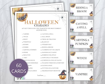 Halloween Charades, Halloween Party Game, Halloween Group Game, Halloween Game Night, Halloween Charades Cards