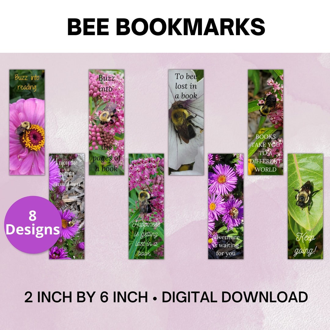 Set of 8 Bee Bookmarks, Bug Bookmarks, Digital Bookmarks to Download - Etsy