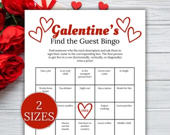 Galentine's Day Find the Guest Bingo, Galentine's Party Game, Galentine's Printable Game, Valentine's Game, Ladies Night Games, Bingo Card