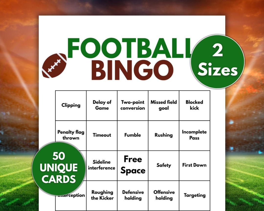 Football Bingo, Printable Football Bingo Game, 50 Football Bingo Cards ...