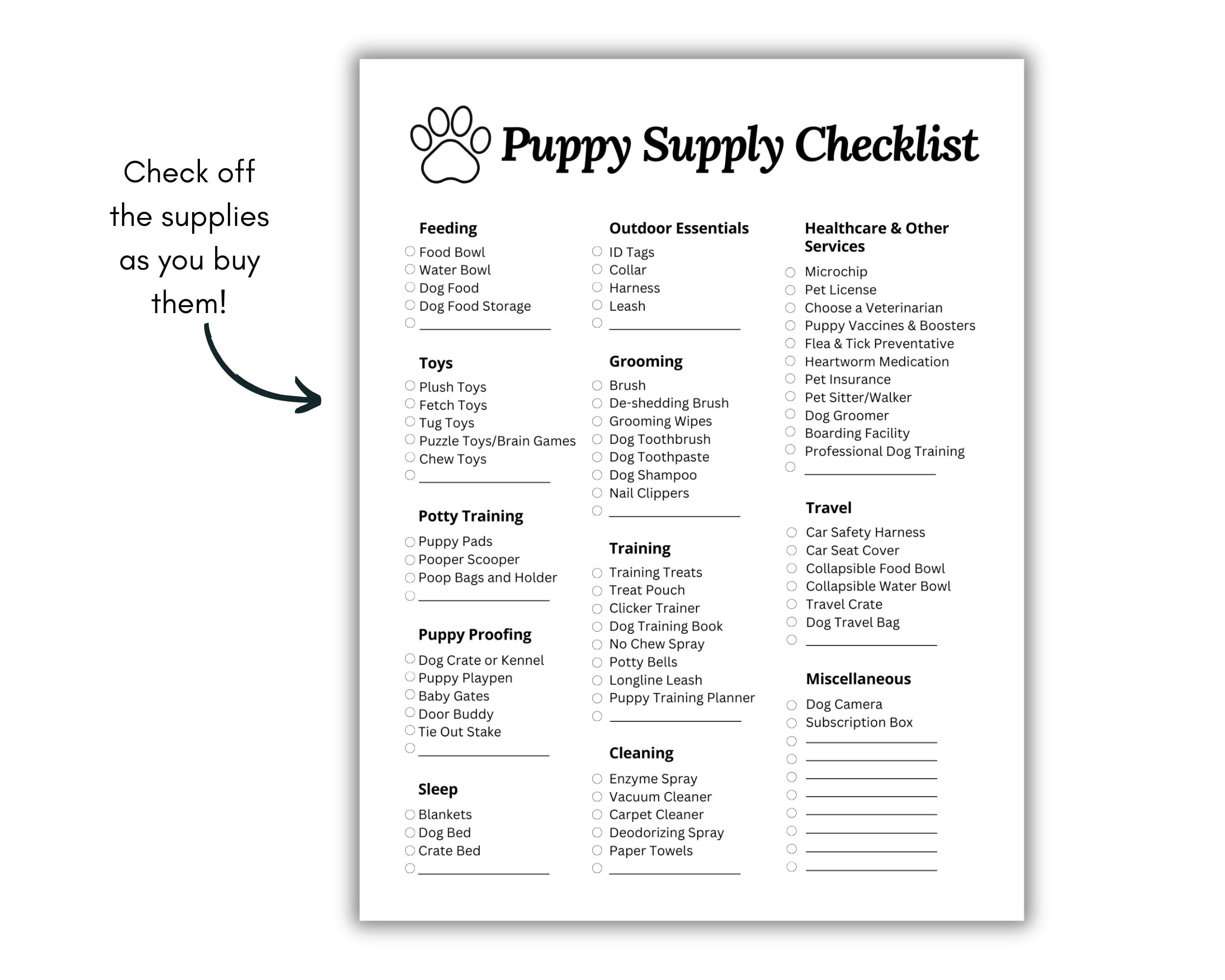 New Puppy Checklist, New Puppy Shopping List, Printable Puppy Checklist ...