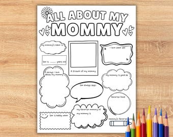 All About Mommy Printable, All About My Mommy Mother's Day Gift, Mother's Day Craft, All About Mom Coloring, All About Mommy Activity Page