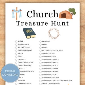 Church Scavenger Hunt for Kids, Church Treasure Hunt, Sunday School Game, Church Scavenger Hunt Printable
