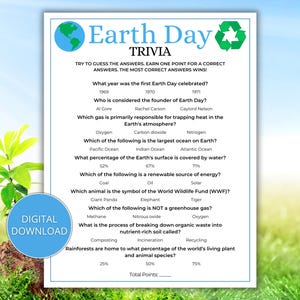 Earth Day Trivia Game, Earth Day Game, Earth Day Group Game, Instant Download