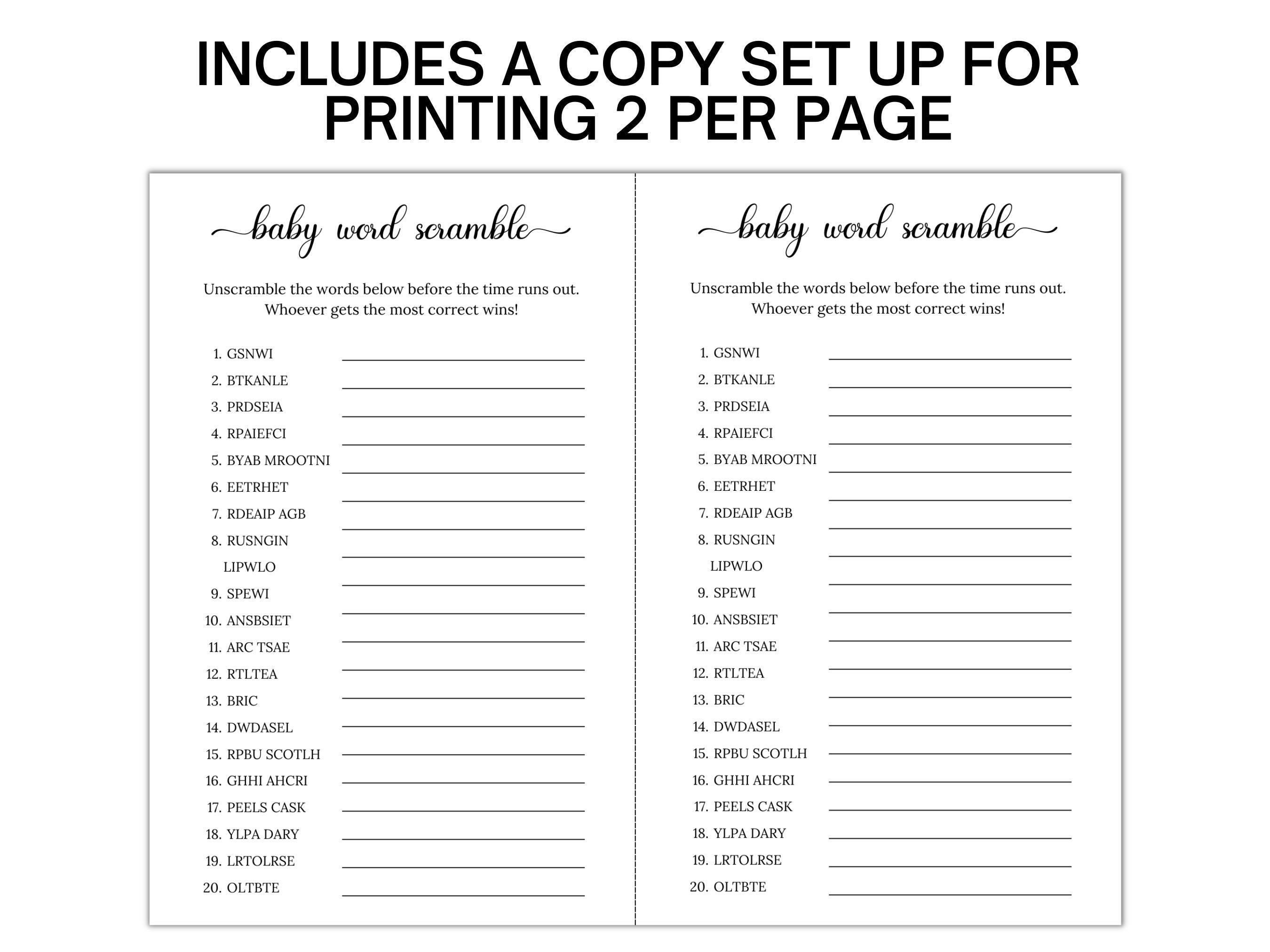 Baby Shower Word Scramble With Answer Key, Baby Shower Word Game, Baby