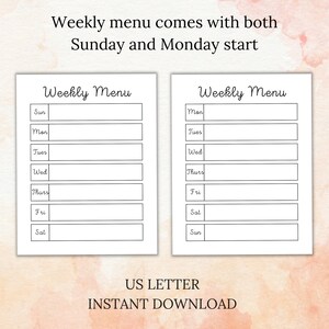 Printable Menu Planner and Grocery List - Etsy