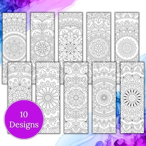 Set of 10 Mandala Bookmarks, Coloring Bookmarks, Digital Bookmarks to Download, Stocking Stuffer, Bookmark SVG, Mandala SVG, v3
