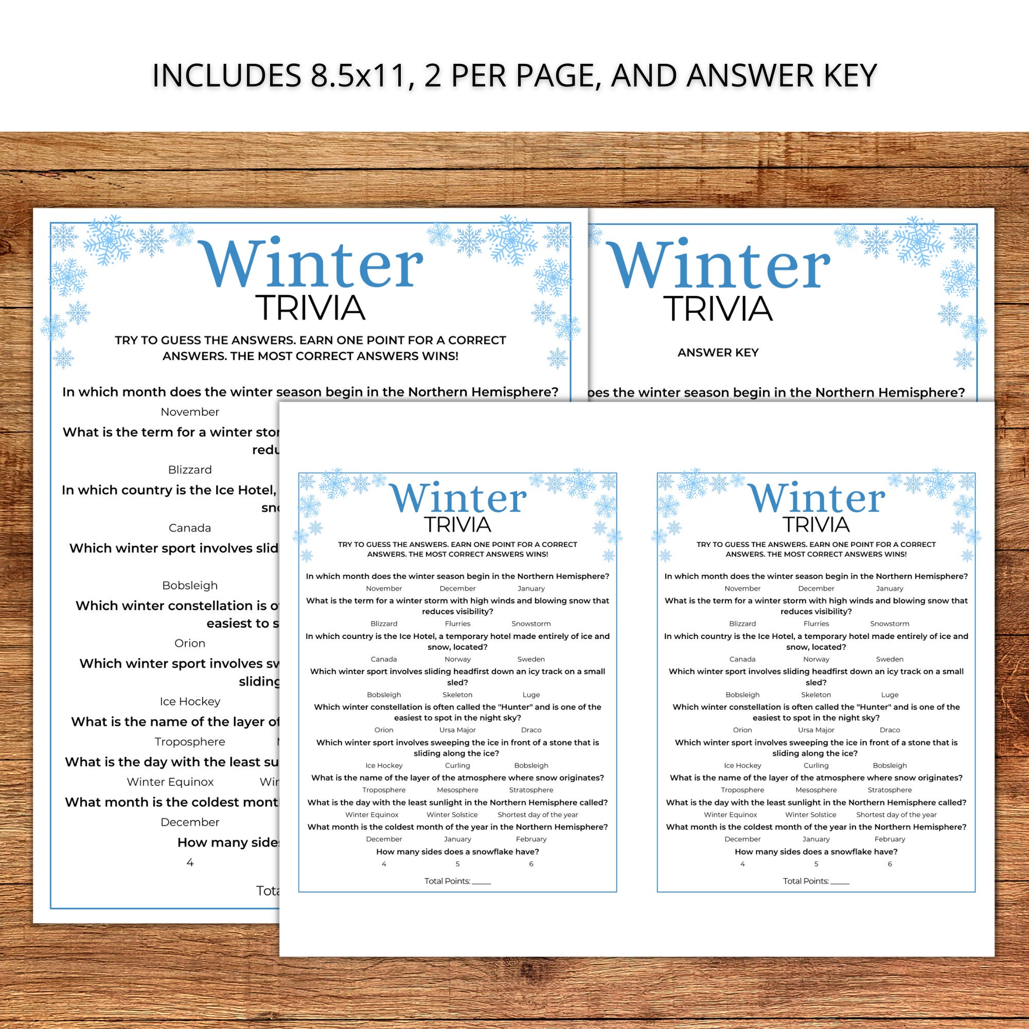 Winter Trivia Game, Winter Printable Game, Instant Download - Etsy